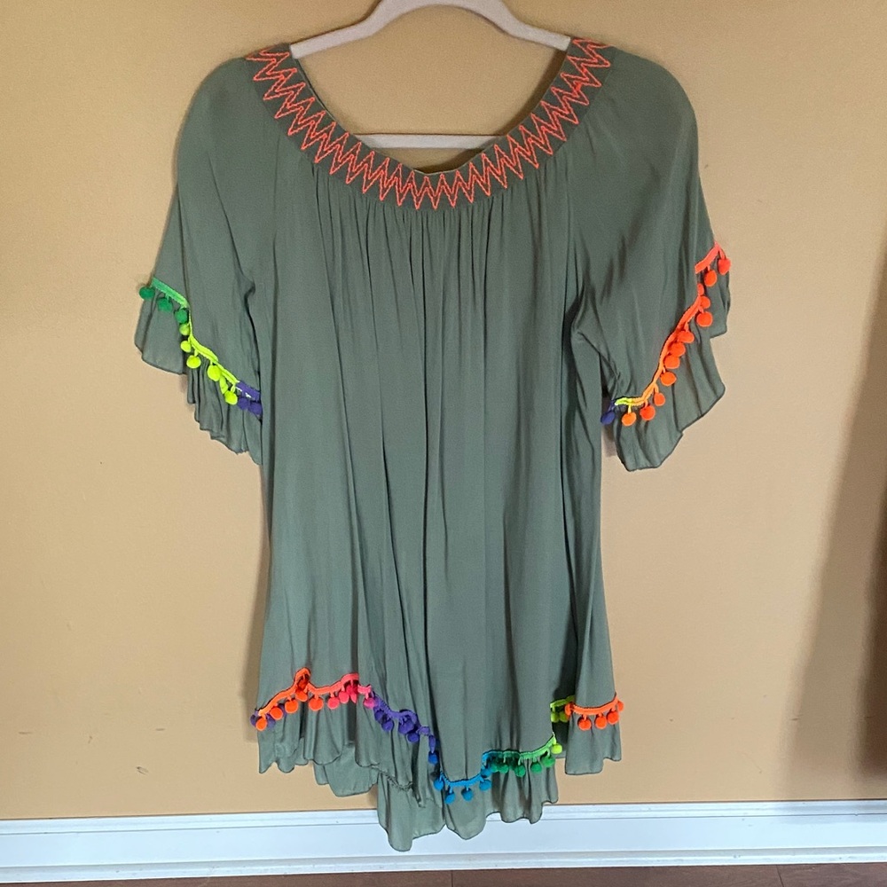 Stylish Olive Tunic with Colorful Trim
